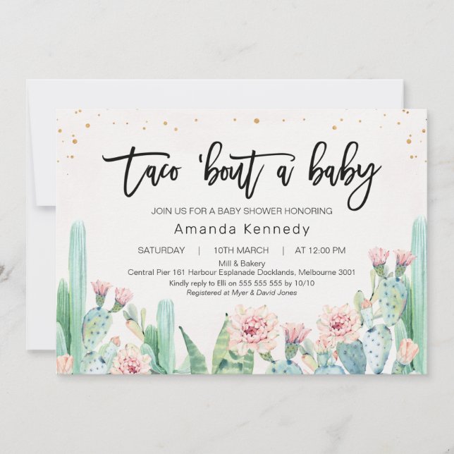 Rosa Blommigt Cactus Taco Bout A Baby Baby Shower Inbjudningar (Framsida)