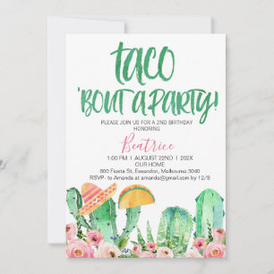 Rosa Blommigt Cactus Taco Bout A Party födelsedag Inbjudningar