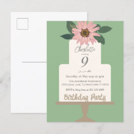 Rosa Blommigt Cake Födelsedagsfest Vykort