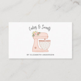 Rosa Blommigt Cake Mixer Bakery Affärskort Visitkort