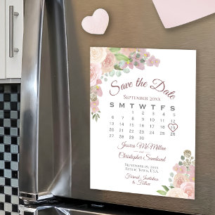 Rosa Blommigt Calendar Bröllop spara datum Magnet