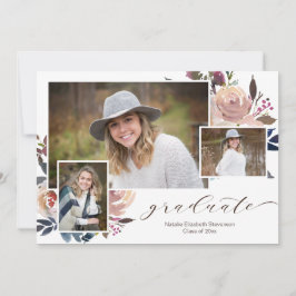 Rosa Blommigt Calligraphy Studenten Photo Inbjudningar