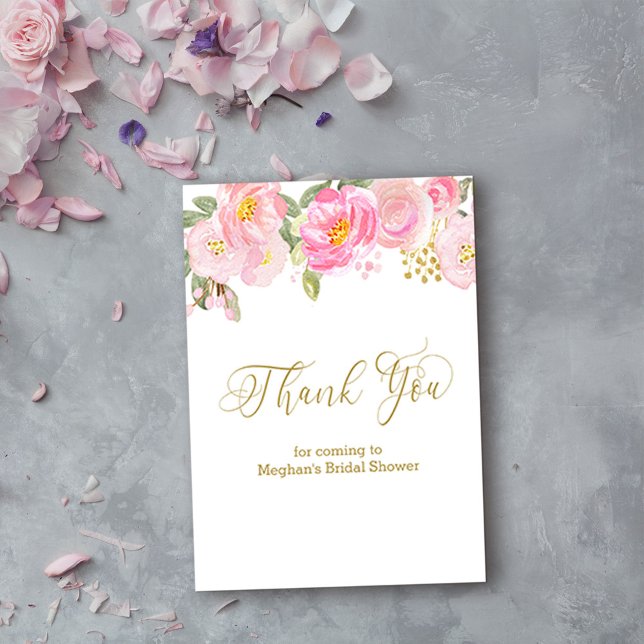 Rosa Blommigt Calligraphy Tack Place Card Tilläggskort (Elegant thank you card from my Pink and Gold Watercolor Floral Collection)
