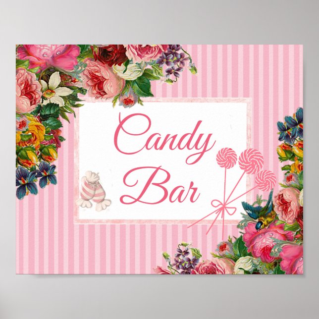 Rosa Blommigt Candy Pub Bröllop-Poster Poster (Framsidan)