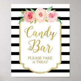 Rosa Blommigt Candy Pub Sign Guld Black Rand Poster