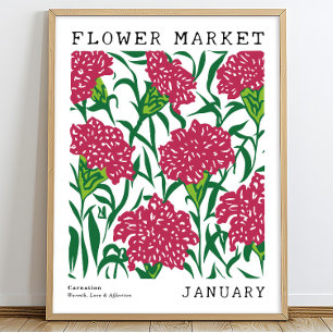 Rosa Blommigt Carnation Januari Flower Market Poster
