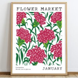 Rosa Blommigt Carnation Januari Flower Market Poster