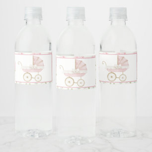 Rosa Blommigt Carriage Baby Shower Vattenflaskor Etikett