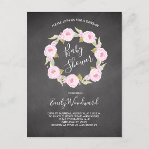 Rosa Blommigt Chalkboard Drive by Girl Baby Shower Vykort