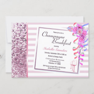 Rosa Blommigt Champagne Breakfast Möhippa Inbjudningar