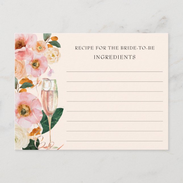  Rosa, Blommigt, champagnerecept till briden Vykort (Framsida)