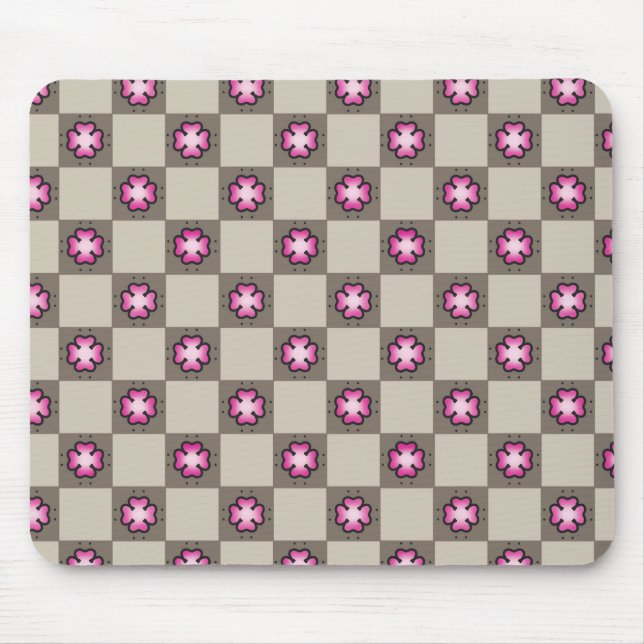 Rosa Blommigt Checkerboard Mönster Musmatta (Framsidan)