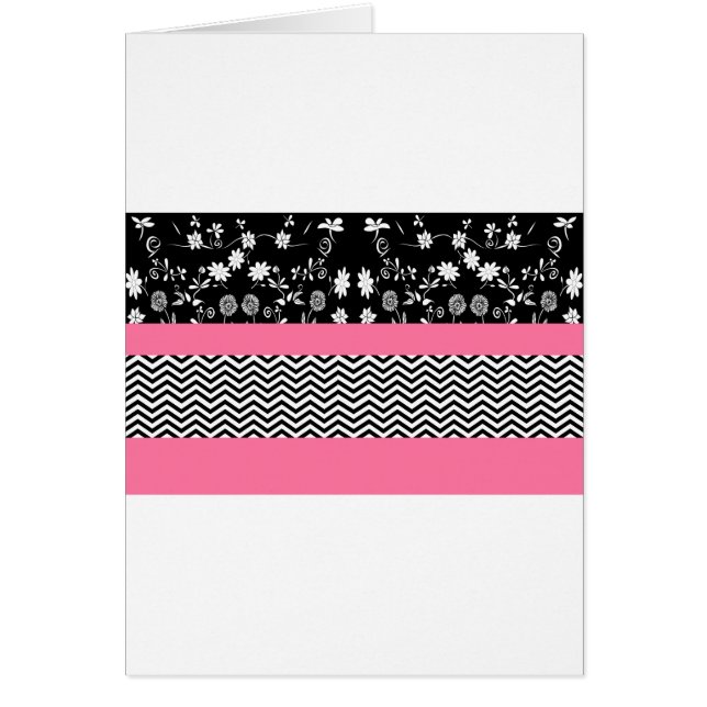 rosa blommigt chevron hälsningskort (Framsidan)