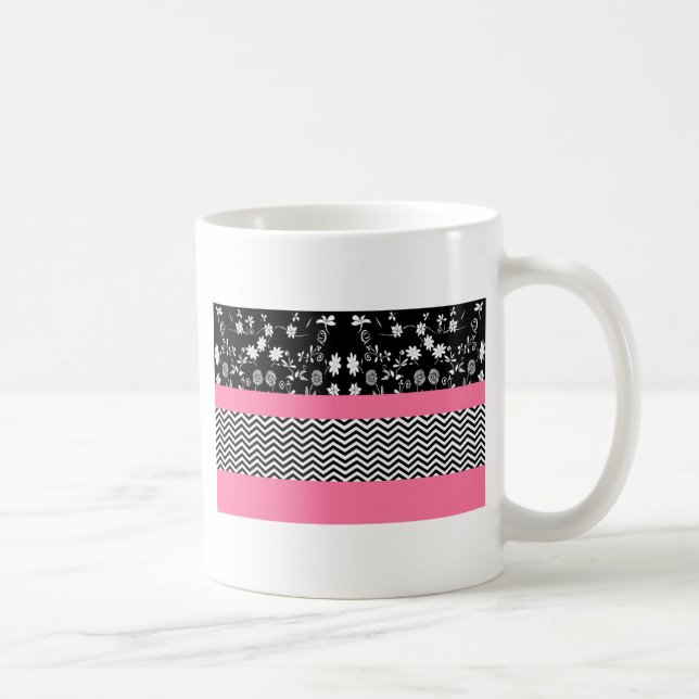 rosa blommigt chevron kaffemugg (Höger)