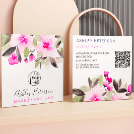 rosa blommigt chic qr logotyp hårmakning fyrkantigt visitkort