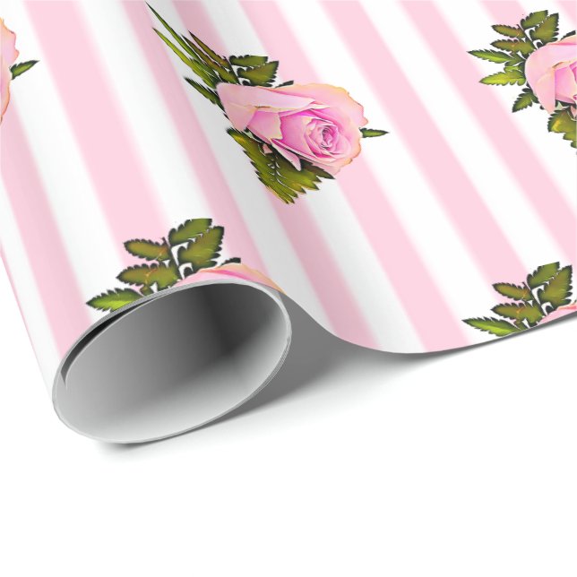 Rosa Blommigt Chic Ro shabby Gift Wrap Presentpapper (Rullad Hörn)