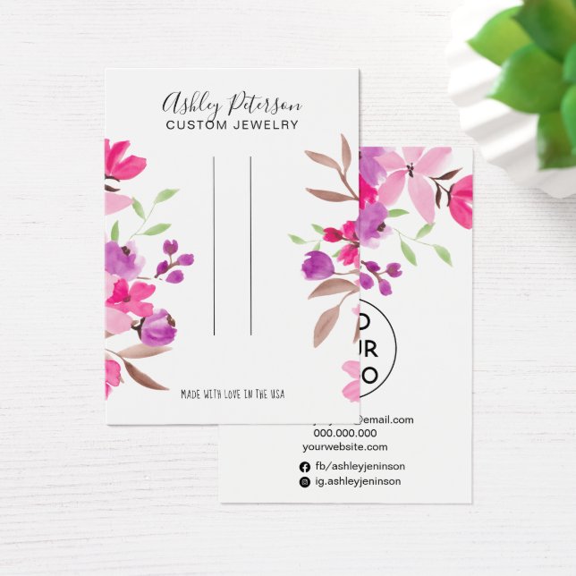 Rosa blommigt chic visning av smyckethår av  visitkort (Skivbord)