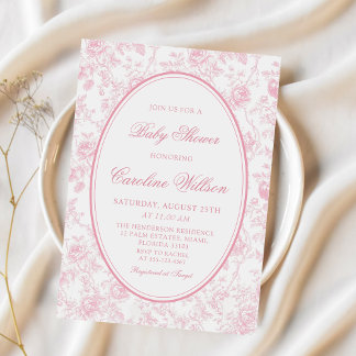 Rosa Blommigt Chinoiserie Baby Shower-inbjudan Inbjudningar