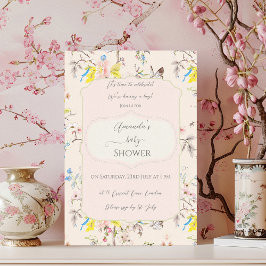 Rosa Blommigt Chinoiserie Baby Shower Inbjudningar