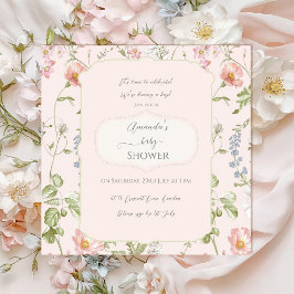 Rosa Blommigt Chinoiserie Baby Shower Inbjudningar