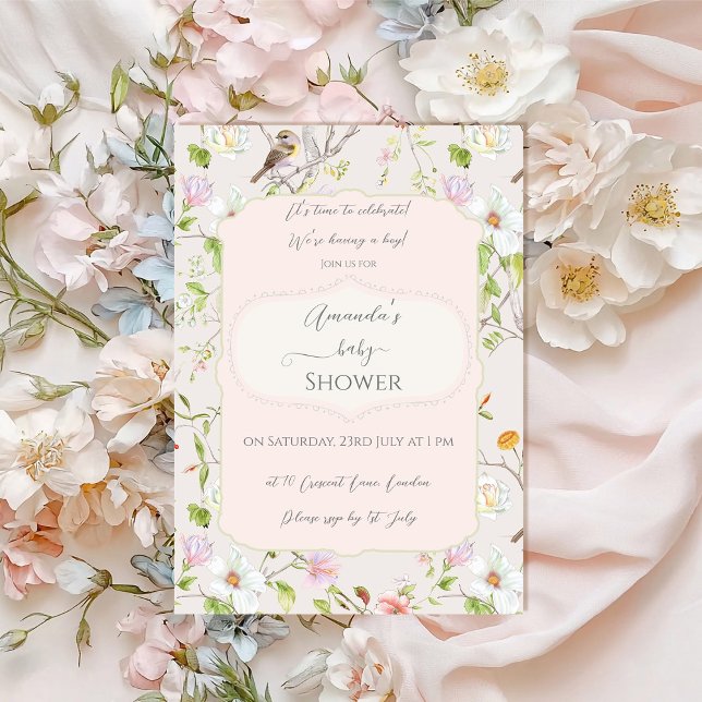 Rosa Blommigt Chinoiserie Baby Shower Inbjudningar (Skapare uppladdad)