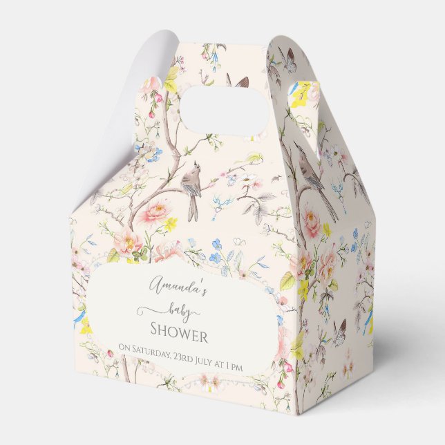 Rosa Blommigt Chinoiserie Baby Shower Presentaskar (Framsidan Sidan)