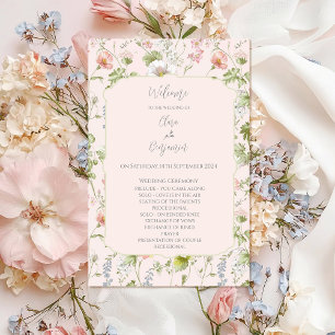 Rosa Blommigt Chinoiserie Bröllop Ceremony-program