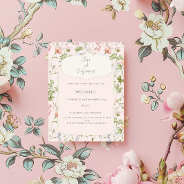 Rosa Blommigt Chinoiserie Bröllop Inbjudningar