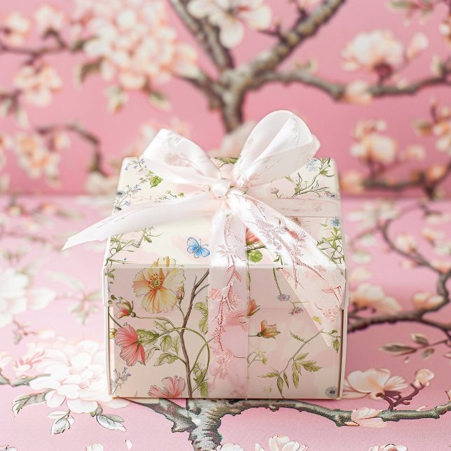 Rosa Blommigt Chinoiserie Bröllop Presentpapper (Skapare uppladdad)