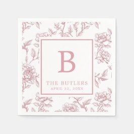 Rosa Blommigt Chinoiserie Initial Bröllop Napkins Pappersservett