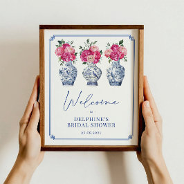 Rosa Blommigt Chinoiserie Möhippa Välkommen Poster