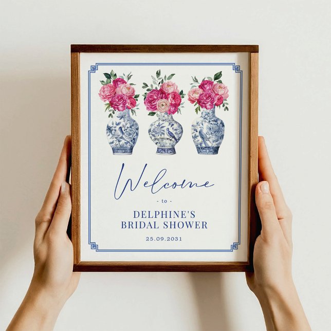Rosa Blommigt Chinoiserie Möhippa Välkommen Poster (Skapare uppladdad)