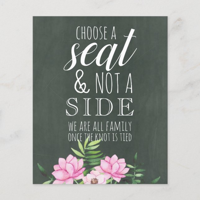 Rosa Blommigt Chlakboard Personligt bröllp Signalb (Framsida)