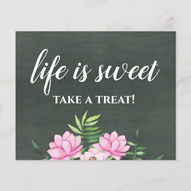 Rosa Blommigt Chlakboard Personligt bröllp Signalb (Framsida)