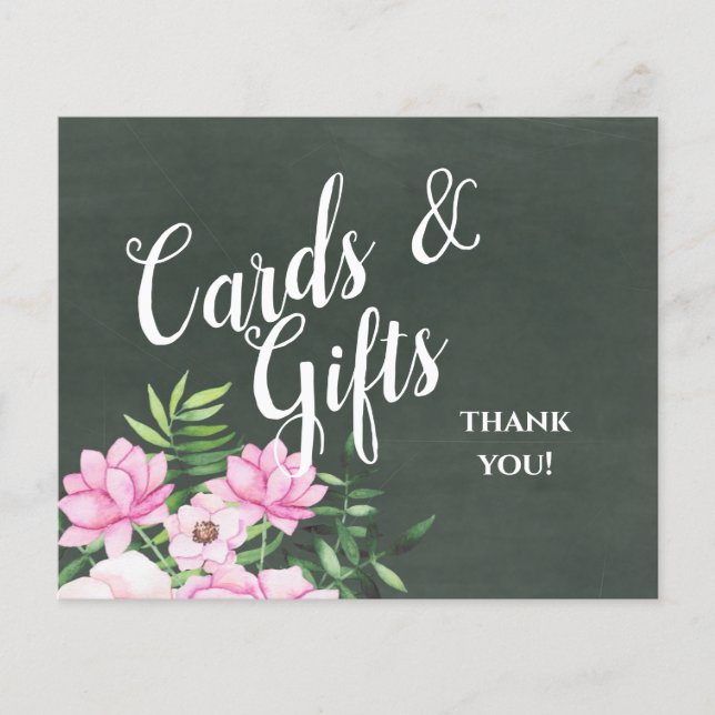 Rosa Blommigt Chlakboard Personligt bröllp Signalb (Framsida)