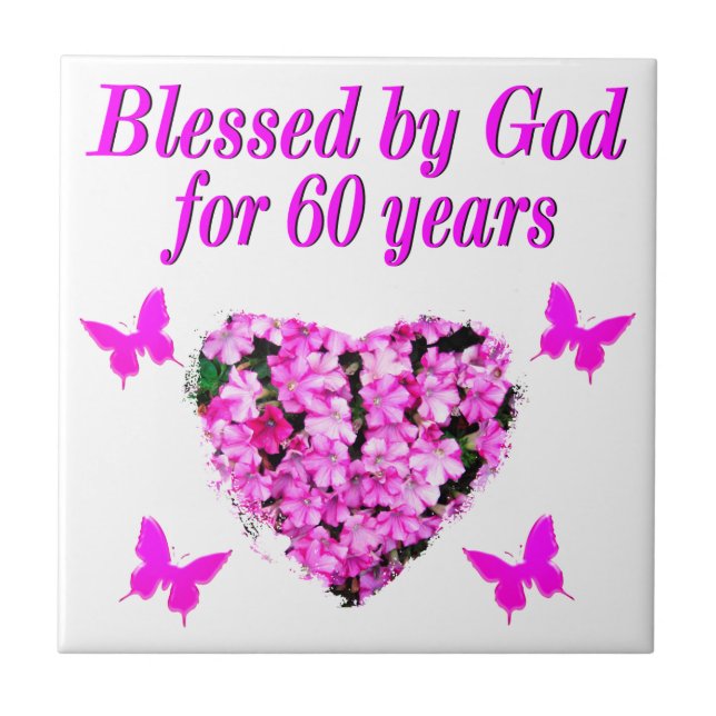 ROSA BLOMMIGT CHRISTIAN 60 BIRTHDAY DESIGN KAKELPLATTA (Framsidan)