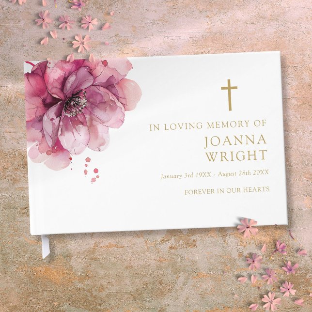 Rosa Blommigt Christian in Loving Memory Funeral Gästböcker (Pink Floral Christian In Loving Memory Funeral Guest Book)