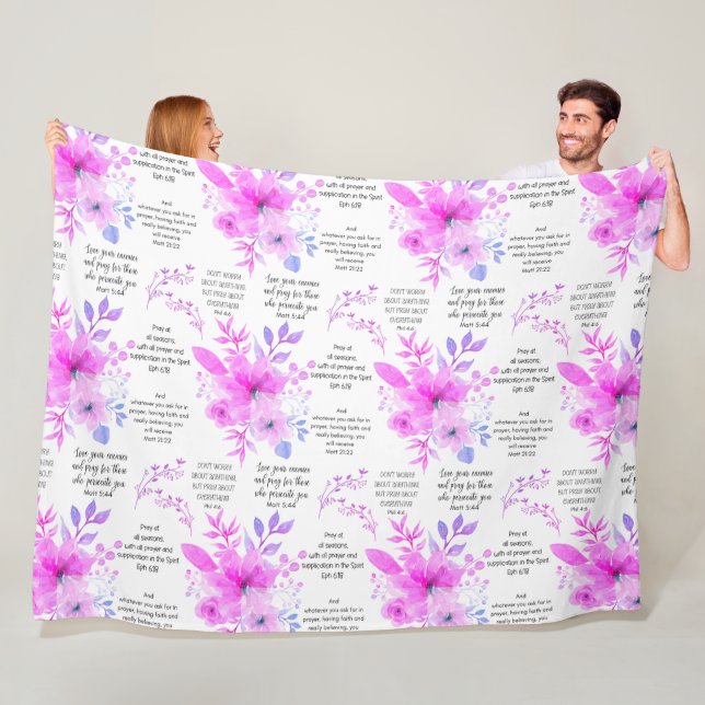 Rosa Blommigt Christian PRAYER Fleecefilt (På plats)