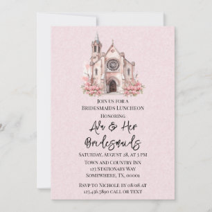 Rosa Blommigt Church Bridesmaids Luncheon Inbjudningar