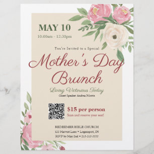 Rosa Blommigt Church Mors dag Brunch Reklamblad
