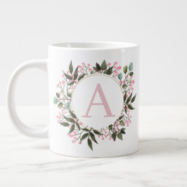 Rosa Blommigt Circle Ram Monogram Editable Initial Jumbo Mugg