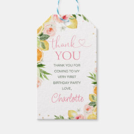 Rosa Blommigt Citrus Birthday Tack Märkre Presentetikett