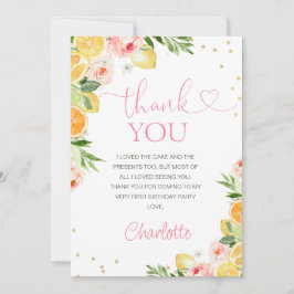 Rosa Blommigt Citrus Birthday Tack you Card Inbjudningar