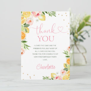 Rosa Blommigt Citrus Birthday Tack you Card Inbjudningar