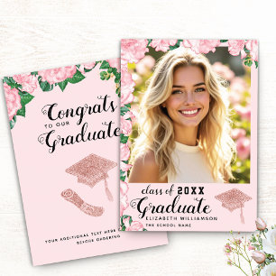 Rosa Blommigt Class of 2025 Photo Studenten Meddelande