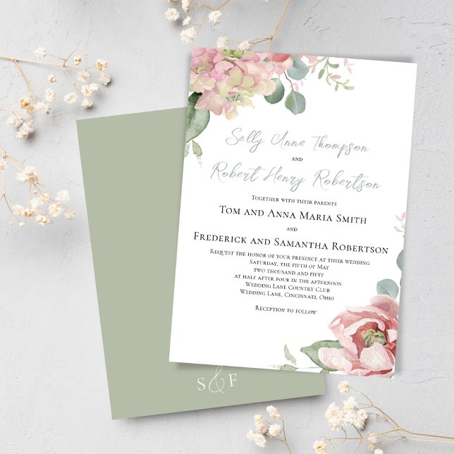  Rosa Blommigt Classic Bröllop Inbjudningar (Elegant floral wedding invitations. )