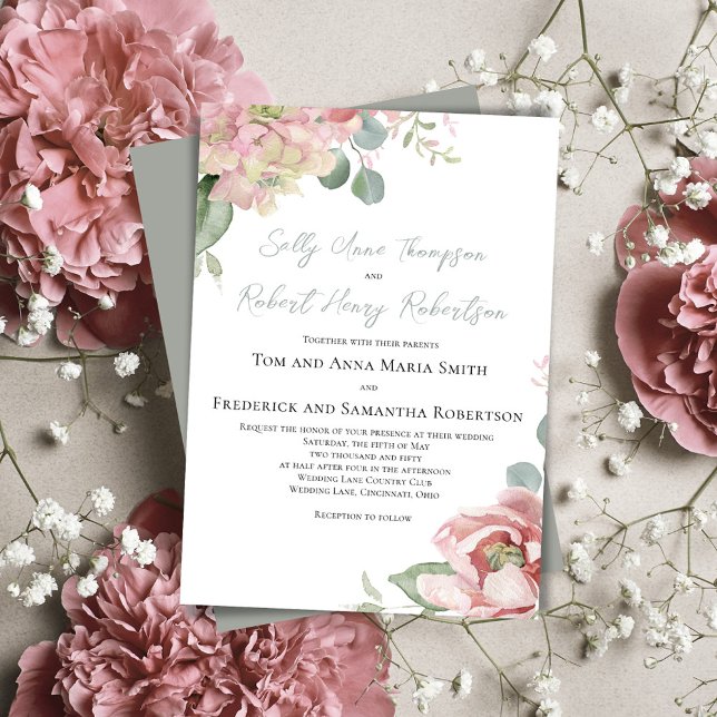  Rosa Blommigt Classic Bröllop Inbjudningar (Floral watercolor blush pink roses wedding invitations. )