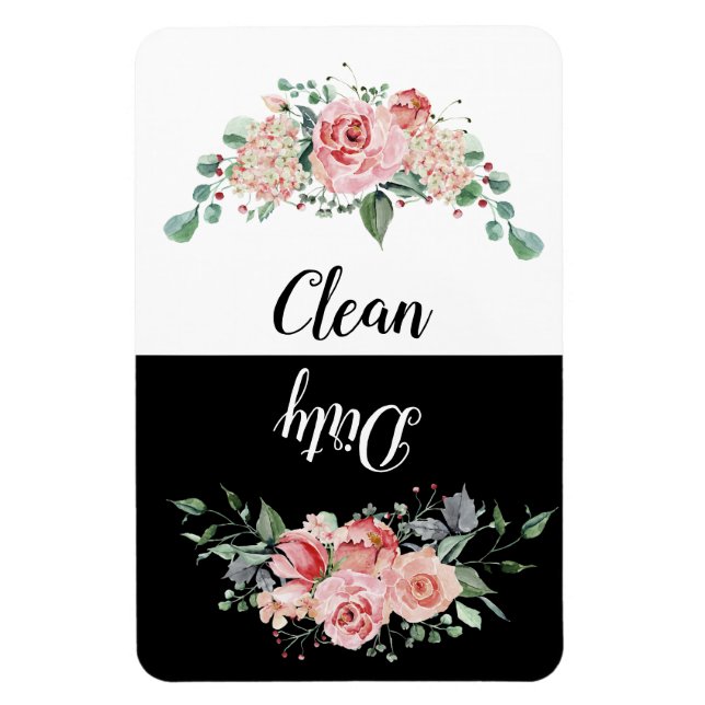 Rosa Blommigt Clean / Dirty Dishwasher Magnet (Vertikal)