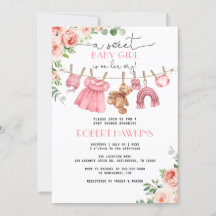 Rosa Blommigt Clothes Girl Baby Shower-inbjudan