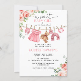 Rosa Blommigt Clothes Girl Baby Shower-inbjudan Inbjudningar